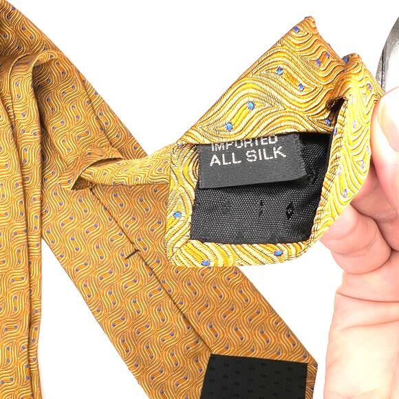 Foulard Warm Yellow and Blue - Men's Tie - Handsewn Silk Tie 56" Long - Picture 3 of 4